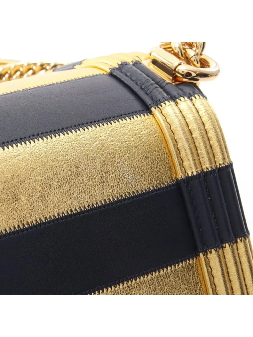 Chanel Shoulder Bag Boy North South Border Gold Navy Lambskin Chain
